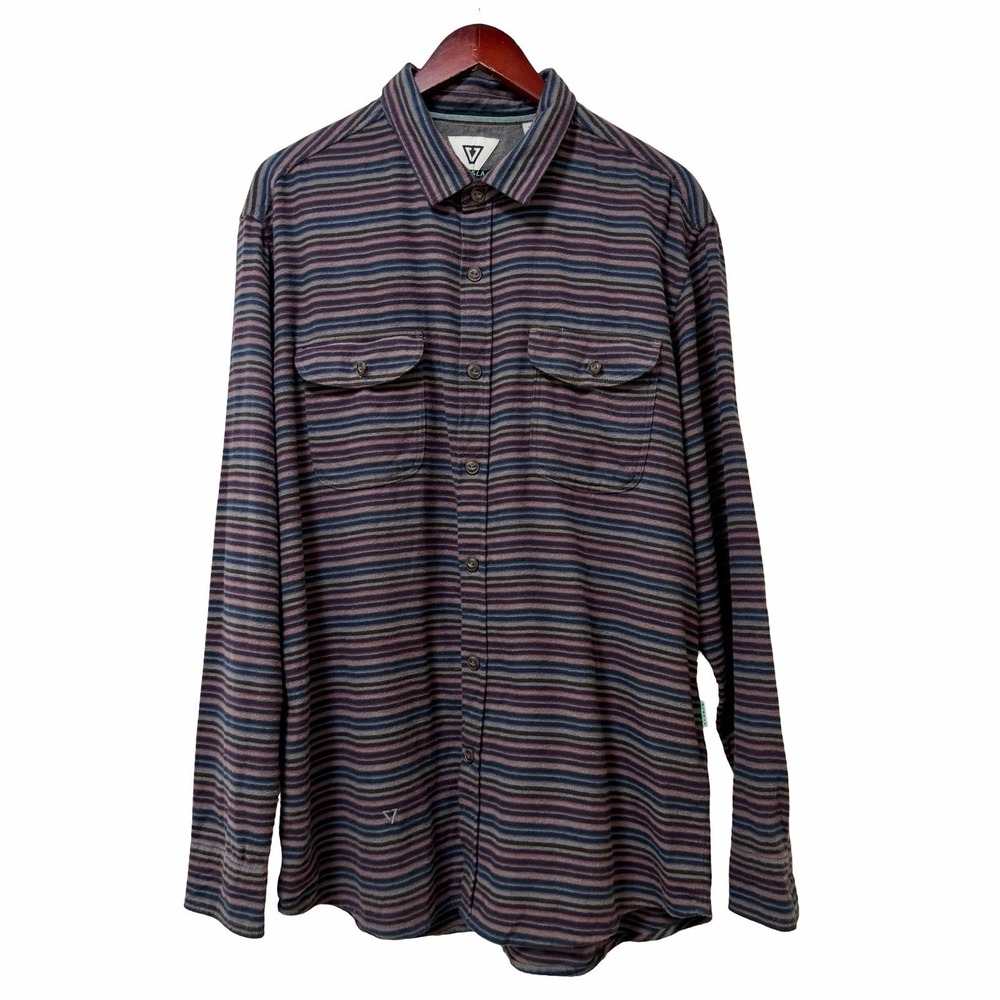 Vissla Mens Central Coast Flannel Button Up Shirt Size XL Stripe Casual Everyday